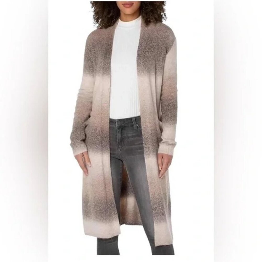 Liverpool Open Front Long Line Cardigan Sweater Cafe Ombre Women's Size Medium